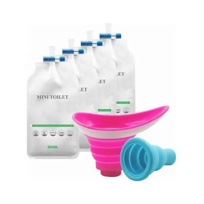 Self Patented Camping Hiking Urinal for Female Outdoor Travel Easy Clean Silicone Micturition Urination Set with 800ml Seal Bag